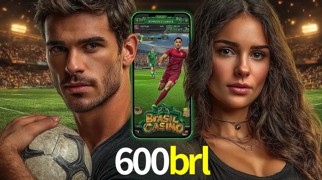 Homem segurando uma bola de futebol e uma mulher ao lado de um smartphone exibindo o jogo de apostas esportivas da 600brl. Faça seu palpite no cassino online.